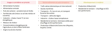 Tableau 1 : Classement des usages de biomasse selon leur priorité, par le SGPE