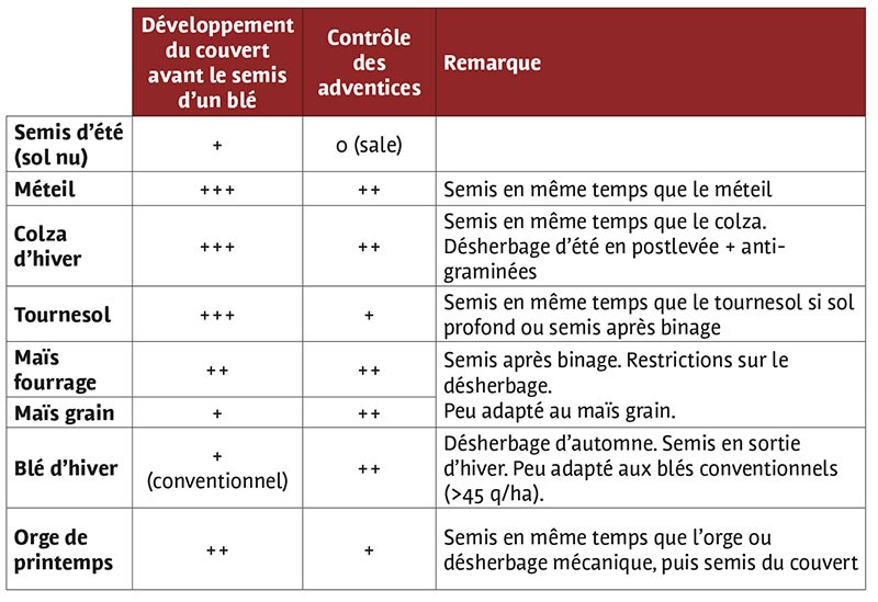 Adaptation de différentes cultures à l’implantation de couverts permanents.