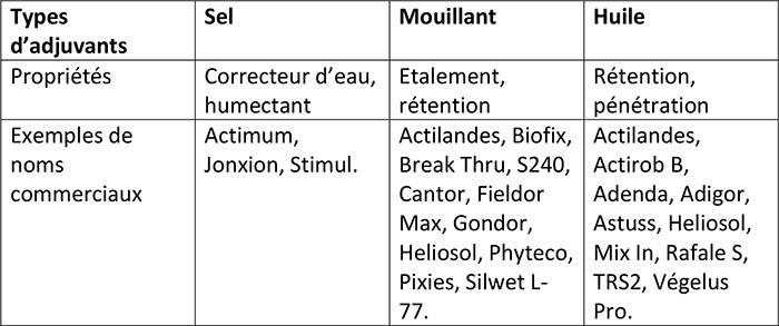 Adjuvants autorisés : trois grandes catégories 